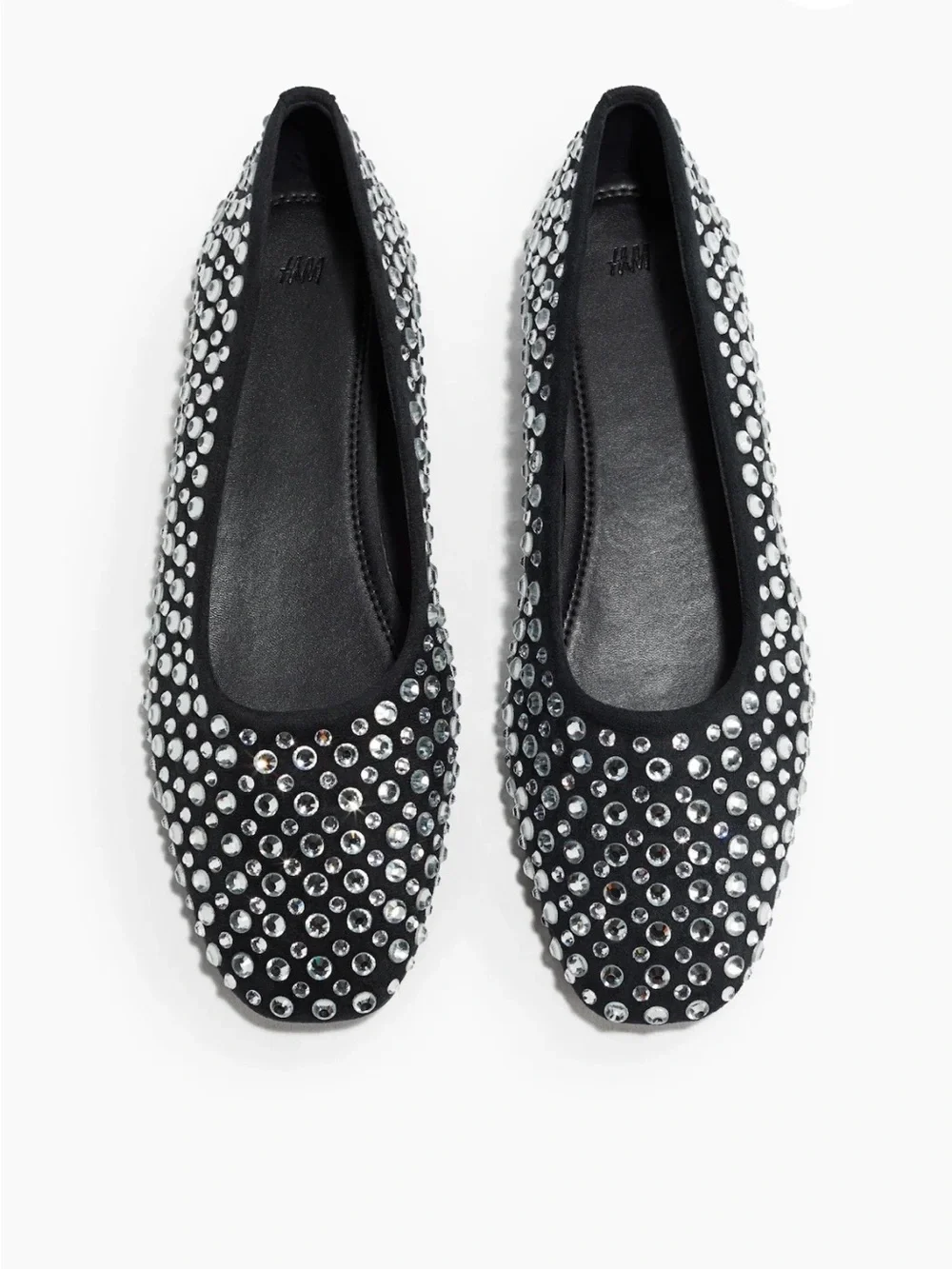 H&M Rhinestone Embellished Ballet Flats Black Crystal NWT Size 9 Sparkle Shoe